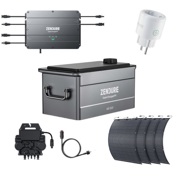 ZENDURE Bundle: HUB 1200 + AB 1000 + 800W Micro Inverter + 3 Flexible Solar Panels + Smart Plug