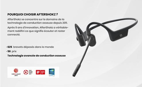 Casque micro sans fil à réduction du bruit Shokz ASC100BK BT Noir