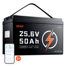 VEVOR Batterie Lithium LiFePO4 24 V 50 Ah 4000+ Cycles BMS 50 A Bluetooth pour Camping-cars, Moteurs de Pêche Traîne, Systèmes Solaires, Connexion 8P2S, 1280 Wh, Protection contre Basses Températures