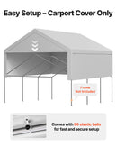 VEVOR Toile Rechange Carport, 6x6 m, Bâche Toit Abri Voiture, Couverture Tente Garage Portable, Résistante UV Imperméable, avec Parois Latérales, Cordons Élastiques à Billes, Gris, Cadre Non Inclus - image 6