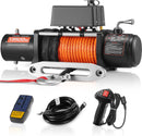 VEVOR Treuil Électrique 12 V CC Capacité de Charge 6100 kg avec Corde Synthétique Φ 9,5 mm x 24 m, Télécommande Sans Fil et Filaire, pour Remorquage SUV Tout-terrain, Jeep, Camion, Remorque, Bateau