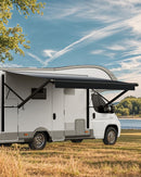 VEVOR Auvent de Voiture Camping-car Caravane Latéral 306,6 cm, Pare-soleil Imperméable et Rétractable, en PVC avec Cadre en Alliage d'Aluminium, Réglage Électrique, Voyage, Camping, Noir Dégradé