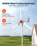 VEVOR Éolienne 12 V 1000 W Kit Générateur Éolien Contrôleur Éolien-solaire, pour Camping-car, Bateau, Maison, Ferme, Synchrone Triphasé AC à Aimants Permanents Stable, avec 3 Pales, Mât Non Inclus - image 3