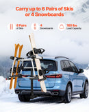 VEVOR Porte-skis sur attelage, pour récepteur 5 cm, support pour planche à neige, capacité 6 paires de skis ou 4 planches, avec verrou, sangle de sécurité, accès inclinable, rembourrage en caoutchouc - image 3