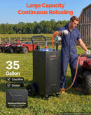 VEVOR Chariot à Carburant 132,5 L Réservoir à Carburant Mobile Pompe Manuelle, Réservoir en Acier au Carbone, avec 4 Roues et Tuyau, pour Essence et Diesel, Voiture, Quad, Tondeuse, Moto, Bateau, Noir - image 3