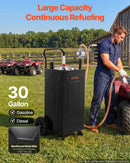 VEVOR Chariot Carburant 113,6 L Réservoir à Carburant Mobile Pompe Manuelle, Réservoir en Acier au Carbone, avec 2 Roues et Tuyau, pour Essence et Diesel, Voiture, Tondeuse, Quad, Bateau, Moto, Noir - image 3
