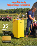 VEVOR Chariot Carburant 132,5 L Réservoir à Carburant Mobile Pompe Manuelle, Réservoir en Acier au Carbone, avec 4 Roues et Tuyau, pour Essence et Diesel, Voiture, Quad, Tondeuse, Moto, Bateau, Jaune - image 3