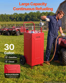 VEVOR Chariot Carburant 113,6 L Réservoir à Carburant Mobile Pompe Manuelle, Réservoir en Acier au Carbone, avec 2 Roues et Tuyau, pour Essence et Diesel, Voiture, Tondeuse, Quad, Bateau, Moto, Rouge - image 3