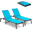 VEVOR Chaise longue jardin extérieur, lot de 2, transat de patio pliable en aluminium avec 5 positions réglables, chaises inclinables de bronzage entièrement plates pour plage, piscine, terrasse, bleu