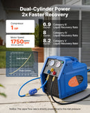 VEVOR Station de Récupération Fluides Frigorigènes Portable 1 HP, Récupérateur de Réfrigérant Double Cylindre, pour Système CVC Climatisation Auto, Unité de Récupération pour Frigoriste 1450 tr/min - image 4
