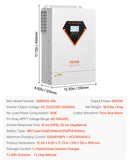 VEVOR Onduleur Solaire Hybride 6000 W Chargeur à Onde Sinusoïdale Pure Tout-en-un, 48 V CC vers 220/230 V CA Monophasé, Contrôleur Solaire MPPT 120 A Intégré, pour Systèmes Photovoltaïques Hors Réseau - image 8