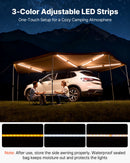 VEVOR Auvent 270 Degrés 6,09x2,10 m Auvent Voiture Latéral Rétractable Abri Autoportant Toutes Saisons pour Véhicule SUV Fourgonnettes Camionnettes Camping, Éclairage LED Intégré Imperméable UV50+ - image 6