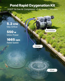 VEVOR Aérateur de Bassin 590 W Système d'Aération Lac de 1,2 hectare Pompe à Air Étang Extérieure pour Circulation Oxygène en Eau Profonde, avec Compresseur Air, 2 Diffuseurs, 2 Tuyaux Lestés 30,5 m - image 3
