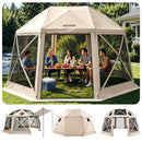 VEVOR Tente Moustiquaire Tonnelle Pop-up 4,57x4,57 m Tente Moustiquaire Pliante 12-15 Personnes 13 Côtés Abri Solaire pour Camping Famille, Terrasse, Jardin, avec Toit Amovible Sac de Transport, Beige
