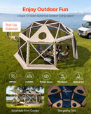VEVOR Tente Moustiquaire Tonnelle Pop-up 4,57x4,57 m Tente Moustiquaire Pliante 12-15 Personnes 13 Côtés Abri Solaire pour Camping Famille, Terrasse, Jardin, avec Toit Amovible Sac de Transport, Beige - image 4