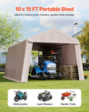 VEVOR Abri de Jardin, 305x458 cm, Tente de Rangement, avec Double Porte à Fermeture Éclair Enroulable, Abri de Stockage Portable Robuste, Garage Extérieur pour Motos, Vélos, Outils de Jardin, Beige - image 3