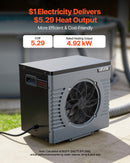 VEVOR Pompe à Chaleur pour Piscine 4,92 kW Chauffage Électrique de Piscine Hors Sol Jusqu'à 18 m³ pour Natation, COP Max. 5,29, Faible Niveau Sonore, Protection GFCI, Température de Chauffe 15 à 40 °C - image 3
