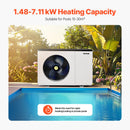 VEVOR Pompe à chaleur pour piscine, capacité de chauffage 1,48-7,11 kW, chauffage électrique de piscine à fréquence variable à économie d'énergie pour piscines hors sol 15 à 30 m³, AC220-240 V 50 Hz - image 3