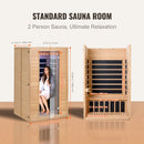 VEVOR Sauna infrarouge lointain pour 2 personnes, cabine sauna domestique en bois de pruche infrarouge à faible EMF avec porte en verre trempé, haut-parleurs Bluetooth, utilisation intérieure, 1800 W - image 7