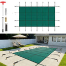 VEVOR Couverture de sécurité pour piscines creusées 4,3 x 7,9 m maille verte couverture de sécurité taille 4,9 x 8,5 m avec outils d'installation pour piscine d'hiver, résister au soleil, au vent