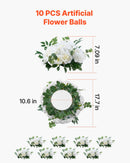 VEVOR Boules de Fleurs Artificielles Lot de 10 Diamètre Max 45 cm Compositions Roses Blanches Artificielles, Fausses Fleurs Décoratives pour Centres de Table, Mariages, Saint-Valentin, Déco Intérieur - image 4