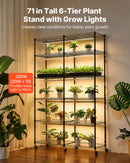 VEVOR Support Plantes Intérieur avec Lampe de Croissance, Étagère Plantes 6 Niveaux en Métal, Double Rangée, Hauteur 180 cm, 200 W, avec Roulettes, Minuterie, Meuble Présentoir pour Pots de Fleurs - image 3