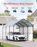 VEVOR Abri de voiture en métal robuste, 3 x 4,5 m, abri de garage extérieur avec cadre et toit en acier galvanisé, auvent pour voiture multi-usage avec parois latérales amovibles, pour pick-up, bateau - image 3
