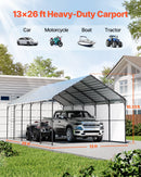 VEVOR Abri de voiture en métal robuste, 4 x 8 m, abri de garage extérieur avec cadre et toit en acier galvanisé, auvent pour voiture multi-usage avec parois latérales amovibles, pour pick-up, bateau - image 3