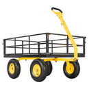 VEVOR Chariot Jardin Acier 544 kg Chariot Transport Robuste Jaune et Noir, pour Fermes, Entrepôts, 2 en 1 Remorque ou Tractable en Métal, avec 4 Pneus Tout-terrain 33 cm, Côtés Amovibles, Poignée 180° - image 10