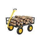 VEVOR Chariot de Jardin Transport, Charge 544,31 kg, Chariot Utilitaire Robuste Tractable Extérieur Métal 2 en 1 Pneus Tout-terrain 330 mm, Côtés Amovibles en Maille, Poignée Rotative 180°, Jaune Noir - image 2