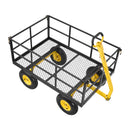 VEVOR Chariot Jardin Acier 635 kg Chariot Transport Robuste Jaune et Noir, pour Fermes, Entrepôts, 2 en 1 Remorque ou Tractable en Métal, avec 4 Pneus Tout-terrain 33 cm, Côtés Amovibles, Poignée 180° - image 11