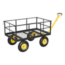 VEVOR Chariot Jardin Acier 635 kg Chariot Transport Robuste Jaune et Noir, pour Fermes, Entrepôts, 2 en 1 Remorque ou Tractable en Métal, avec 4 Pneus Tout-terrain 33 cm, Côtés Amovibles, Poignée 180° - image 12
