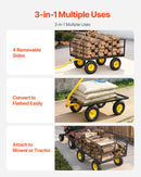 VEVOR Chariot Jardin Acier 635 kg Chariot Transport Robuste Jaune et Noir, pour Fermes, Entrepôts, 2 en 1 Remorque ou Tractable en Métal, avec 4 Pneus Tout-terrain 33 cm, Côtés Amovibles, Poignée 180° - image 4
