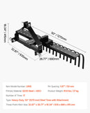 VEVOR Râteau Paysager Tracté 127 cm Râteau Déchaumeur Remorquable 3 Points pour Tracteurs Catégorie 1 Éliminer Chaume, Herbe Morte, Branches, Aérer Pelouse Gazon, Angle Réglable, 17 Dents en Acier - image 8